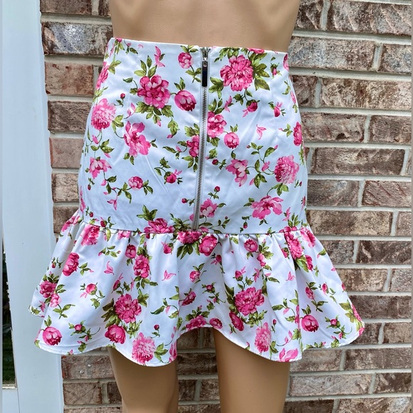 White/Pink/Green Flirty Floral Ruffle Fashion Nova Mini Skirt - Picture 5 of 8